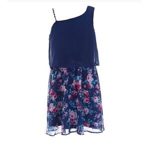 I.N. Girls Chain-Strap Solid/Floral Popover Dress Size 10